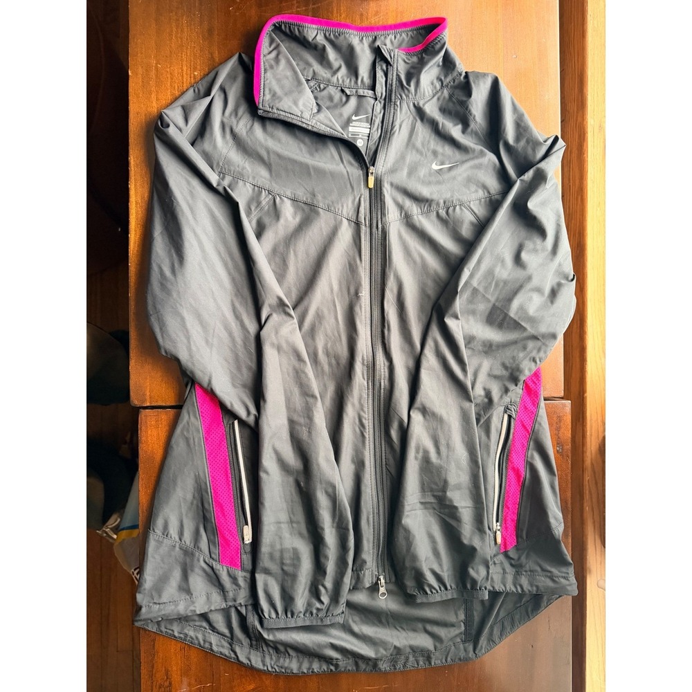 Nike Womens Running Windbreaker Jacket Black Pink Mesh Full Zip Size M